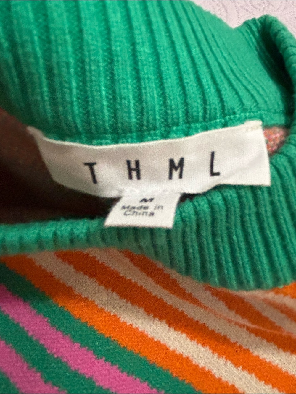 THML Chevron Stripe Sweater - Green, Pink, Orange Size Medium - Picture 4 of 5